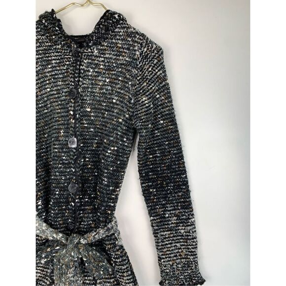 BCBGMaxazria Women's Cardigan Sweater Longline Hooded Acrylic Blend Black Small - Picture 2 of 8